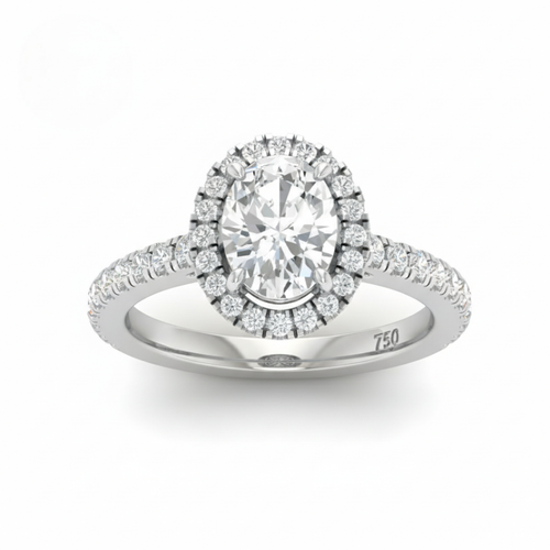 Load image 1 in gallery view. Belle Oval Cut Diamond Engagement Ring with Diamond Halo & Diamond Band