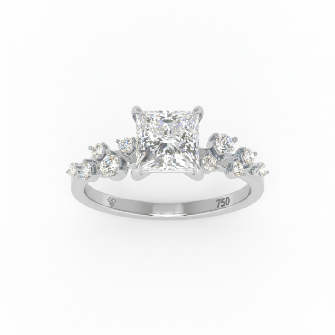 Lina Princess Cut Diamond Engagement Ring With Diamond Accent Band