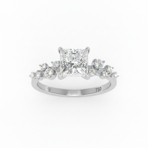 Load image 1 in gallery view. Lina Princess Cut Diamond Engagement Ring With Diamond Accent Band