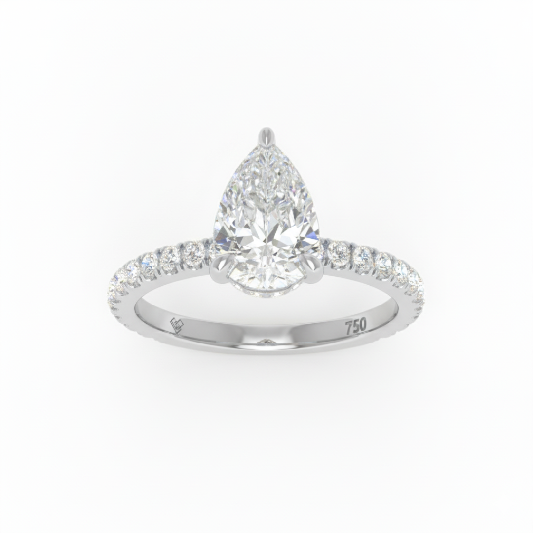 Lila Pear Cut Diamond Engagement Ring with Diamond Hidden Halo and Diamond Band