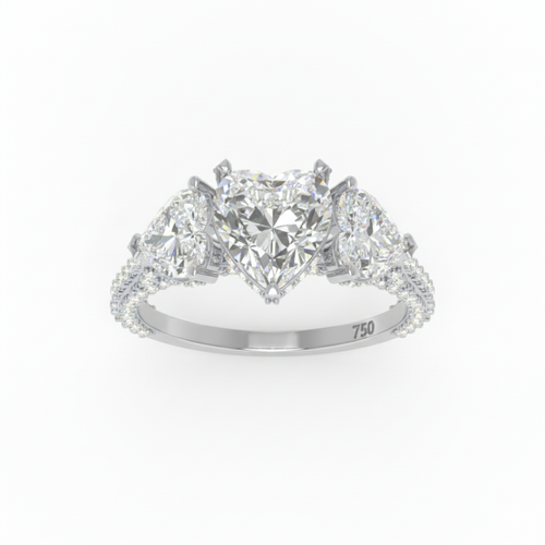 Load image 1 in gallery view. Vidhi Heart Cut Diamond Engagement Ring with Heart Cut Side Diamonds and 3D Diamond Band