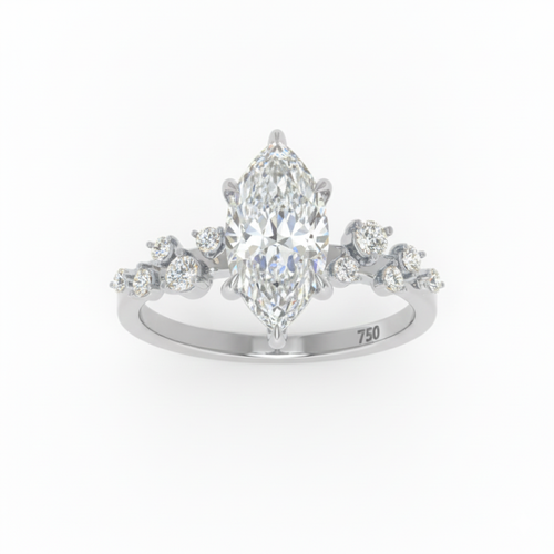 Load image 1 in gallery view. Lina Marquise Cut Diamond Engagement Ring With Diamond Accent Band