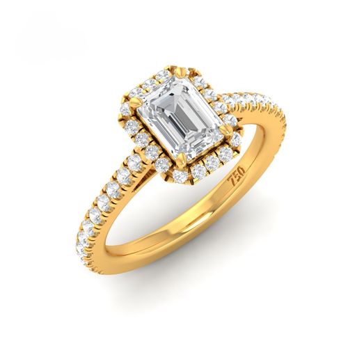 Load image 1 in gallery view. Belle Emerald Cut Diamond Engagement Ring with Diamond Halo & Diamond Band