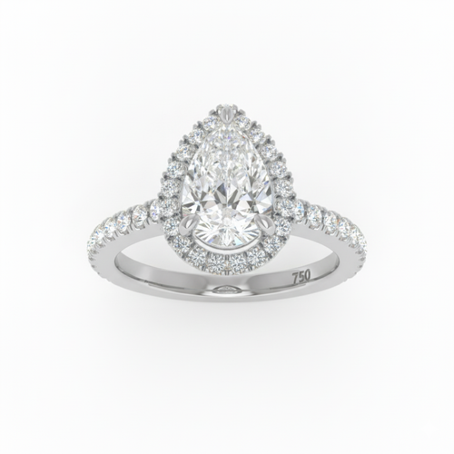 Load image 1 in gallery view. Belle Pear Cut Diamond Engagement Ring with Diamond Halo & Diamond Band