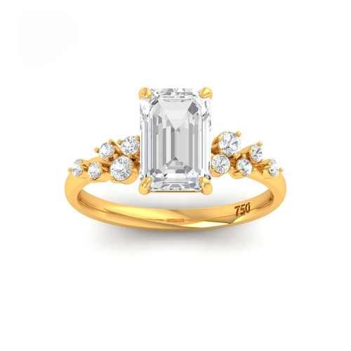 Load image 1 in gallery view. Lina Emerald Cut Diamond Engagement Ring With Diamond Accent Band