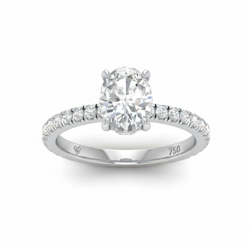 Load image 1 in gallery view. Lila Oval Cut Diamond Engagement Ring with Diamond Hidden Halo and Diamond Band