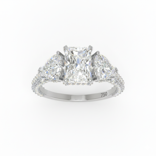 Load image 1 in gallery view. Vidhi Radiant Cut Diamond Engagement Ring with Heart Cut Side Diamonds and 3D Diamond Band