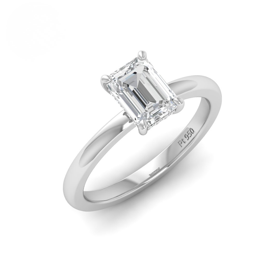 Kiara Emerald Cut Diamond With Hidden Halo Engagement Ring