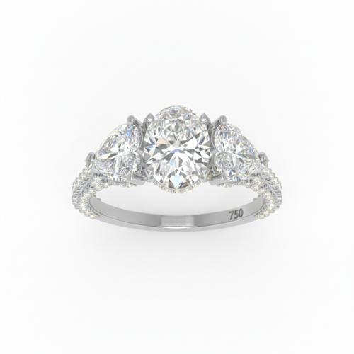 Load image 1 in gallery view. Vidhi Oval Cut Diamond Engagement Ring with Heart Cut Side Diamonds and 3D Diamond Band