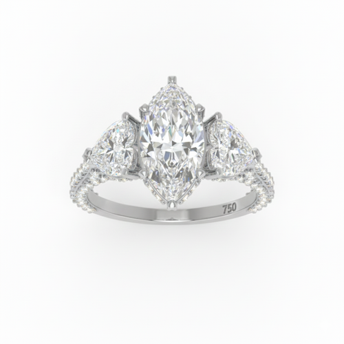Load image 1 in gallery view. Vidhi Marquise Cut Diamond Engagement Ring with Heart Cut Side Diamonds and 3D Diamond Band