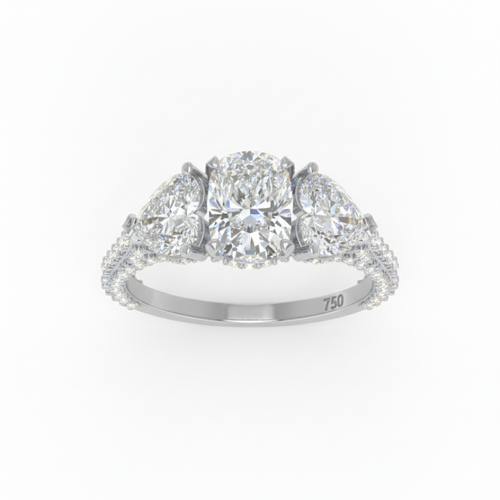 Load image 1 in gallery view. Vidhi Cushion Cut Diamond Engagement Ring with Heart Cut Side Diamonds and 3D Diamond Band