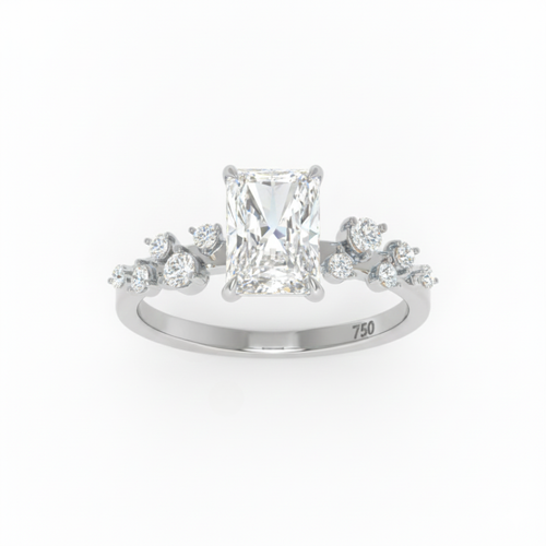 Load image 1 in gallery view. Lina Radiant Cut Diamond Engagement Ring With Diamond Accent Band