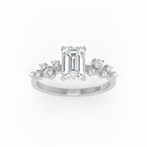 Load image 1 in gallery view. Lina Emerald Cut Diamond Engagement Ring With Diamond Accent Band