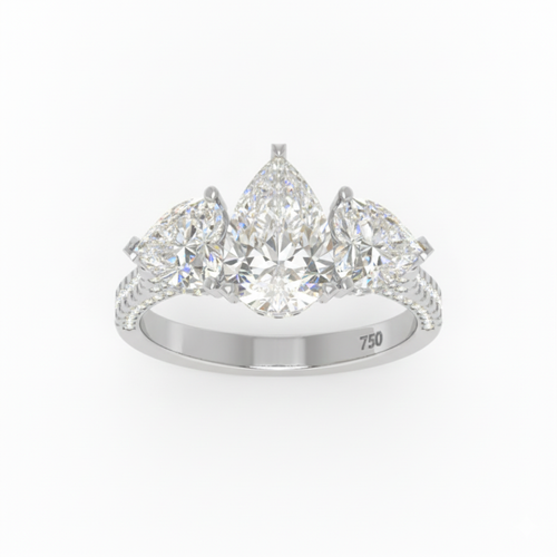 Load image 1 in gallery view. Vidhi Pear Cut Diamond Engagement Ring with Heart Cut Side Diamonds and 3D Diamond Band