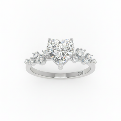 Load image 1 in gallery view. Lina Heart Cut Diamond Engagement Ring With Diamond Accent Band
