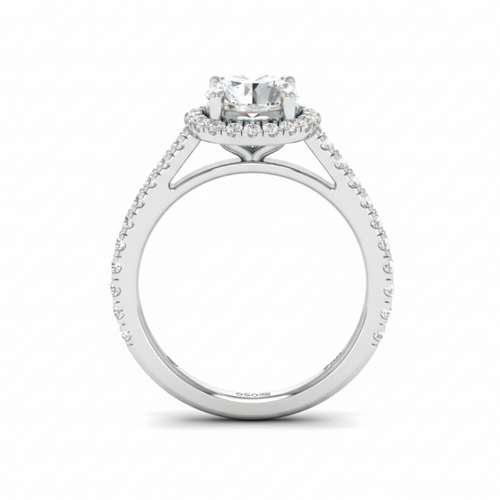 Load image 1 in gallery view. Belle Round Cut Diamond Engagement Ring with Diamond Halo & Diamond Band