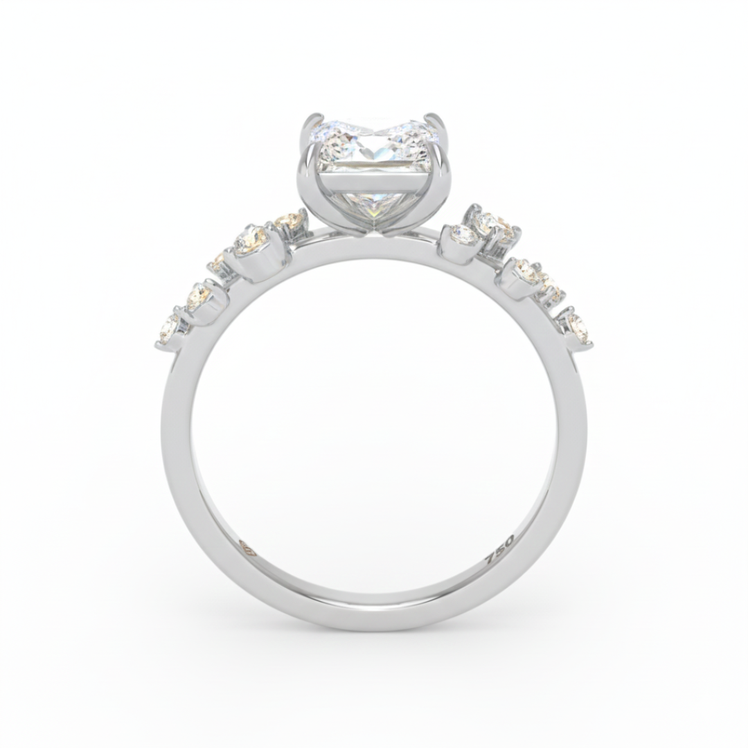 Lina Princess Cut Diamond Engagement Ring With Diamond Accent Band