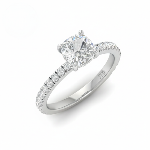 Load image 1 in gallery view. Lila Cushion Cut Diamond Engagement Ring with Diamond Hidden Halo and Diamond Band