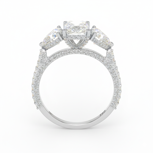 Load image 1 in gallery view. Vidhi Radiant Cut Diamond Engagement Ring with Heart Cut Side Diamonds and 3D Diamond Band