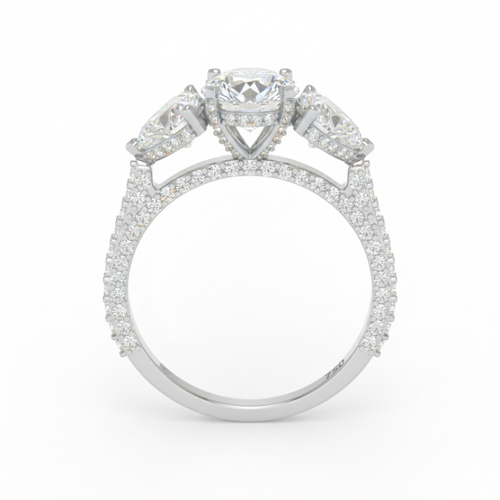 Load image 1 in gallery view. Vidhi Round Cut Diamond Engagement Ring with Heart Cut Side Diamonds and 3D Diamond Band
