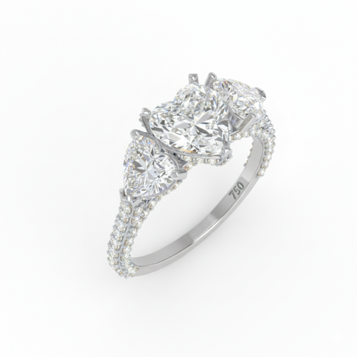 Load image 1 in gallery view. Vidhi Heart Cut Diamond Engagement Ring with Heart Cut Side Diamonds and 3D Diamond Band