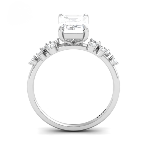 Load image 1 in gallery view. Lina Emerald Cut Diamond Engagement Ring With Diamond Accent Band
