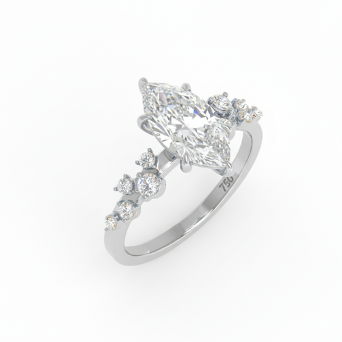 Load image 1 in gallery view. Lina Marquise Cut Diamond Engagement Ring With Diamond Accent Band