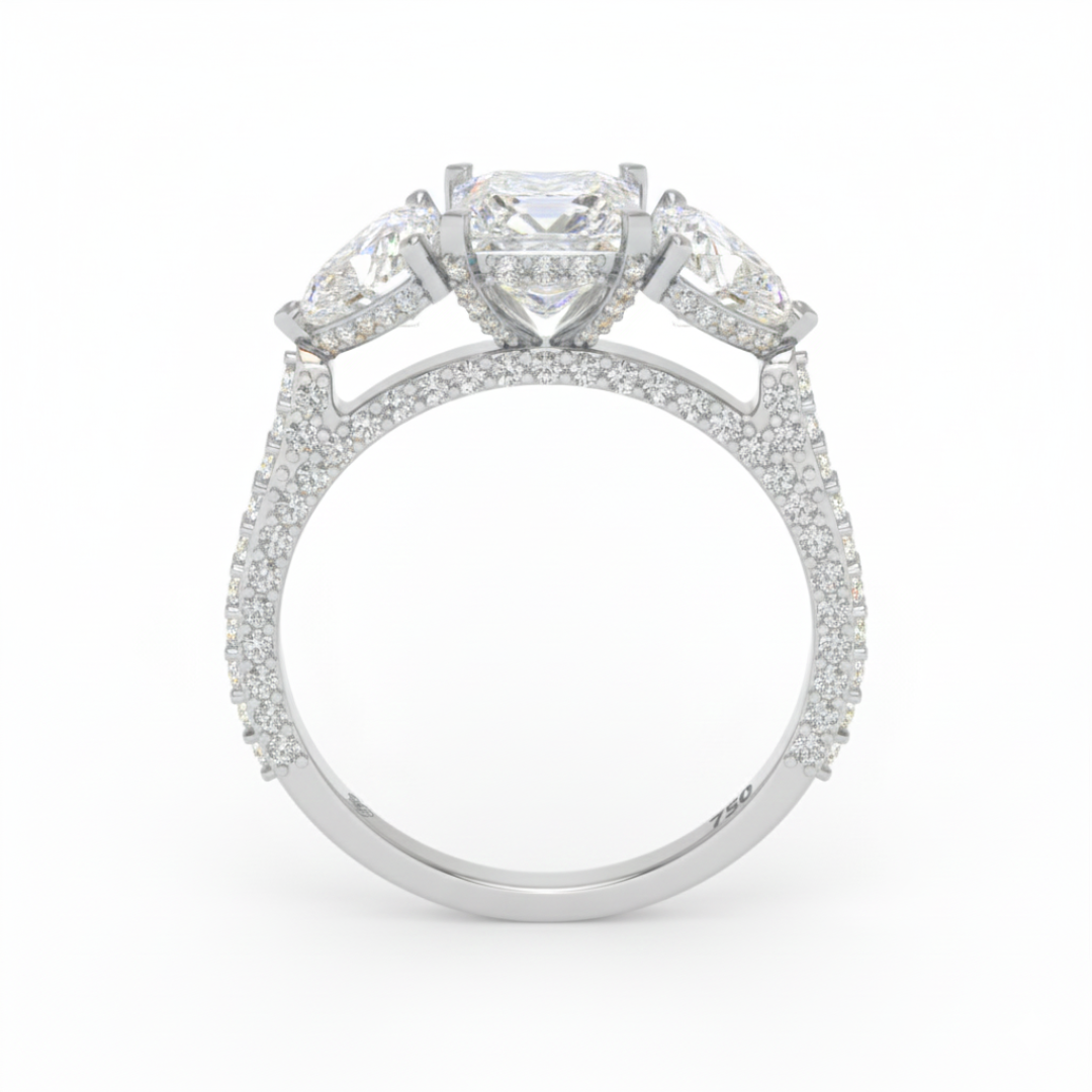 Vidhi Princess Cut Diamond Engagement Ring with Heart Cut Side Diamonds and 3D Diamond Band