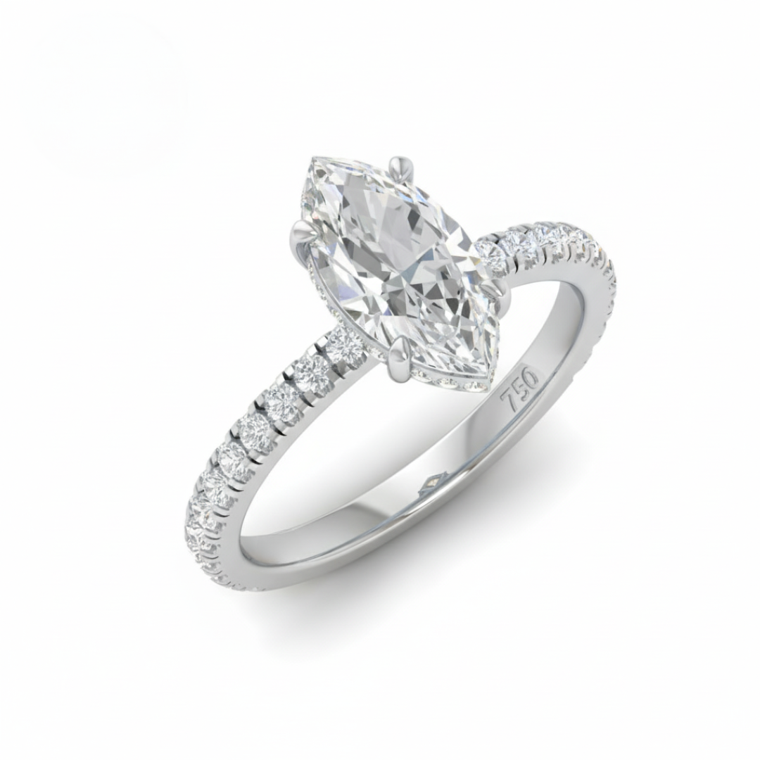 Lila Marquise Cut Diamond Engagement Ring with Diamond Hidden Halo and Diamond Band