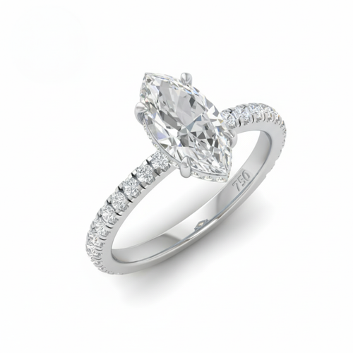 Load image 1 in gallery view. Lila Marquise Cut Diamond Engagement Ring with Diamond Hidden Halo and Diamond Band