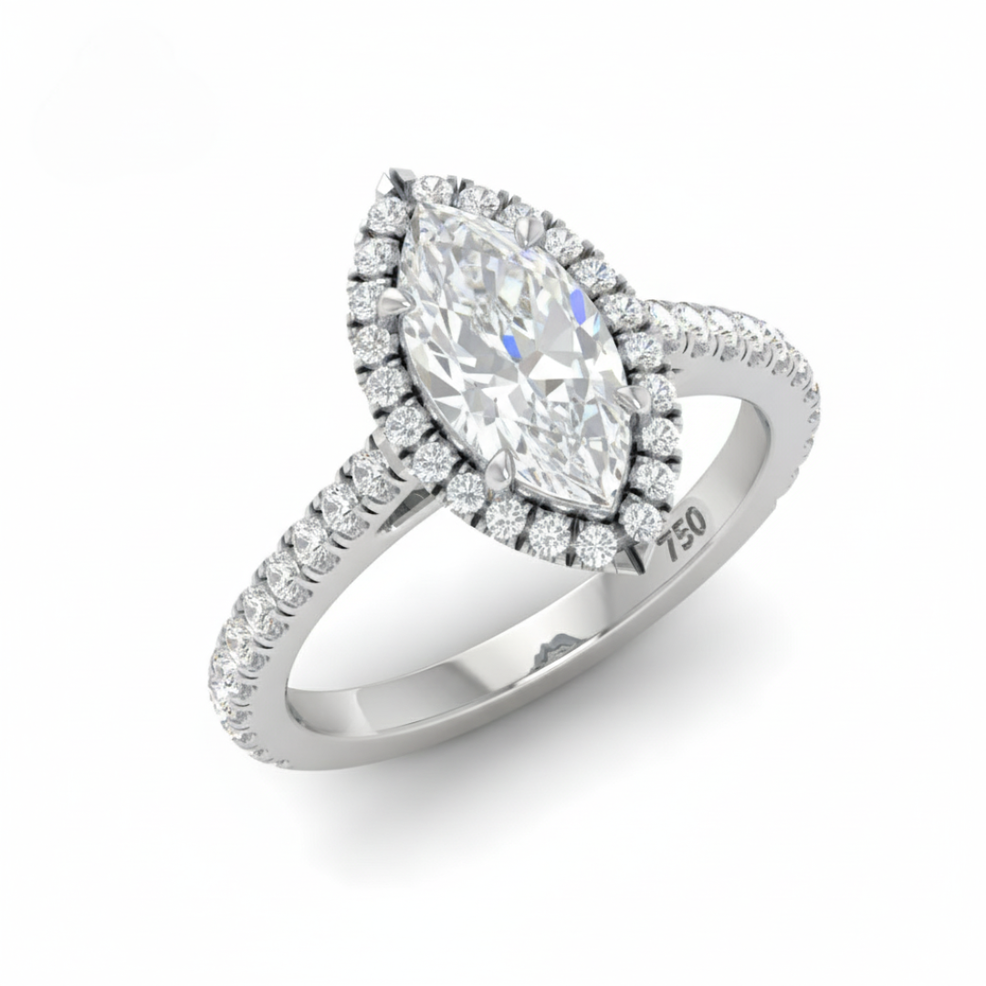 Belle Marquise Cut Diamond Engagement Ring with Diamond Halo & Diamond Band