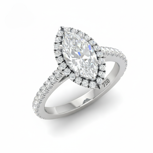 Load image 1 in gallery view. Belle Marquise Cut Diamond Engagement Ring with Diamond Halo & Diamond Band