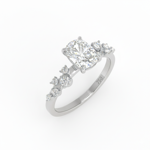 Load image 1 in gallery view. Lina Cushion Cut Diamond Engagement Ring With Diamond Accent Band
