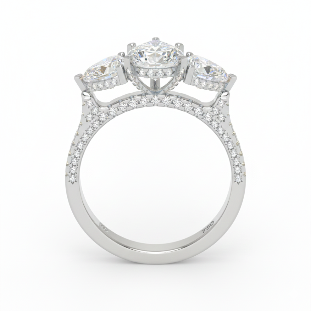 Vidhi Pear Cut Diamond Engagement Ring with Heart Cut Side Diamonds and 3D Diamond Band