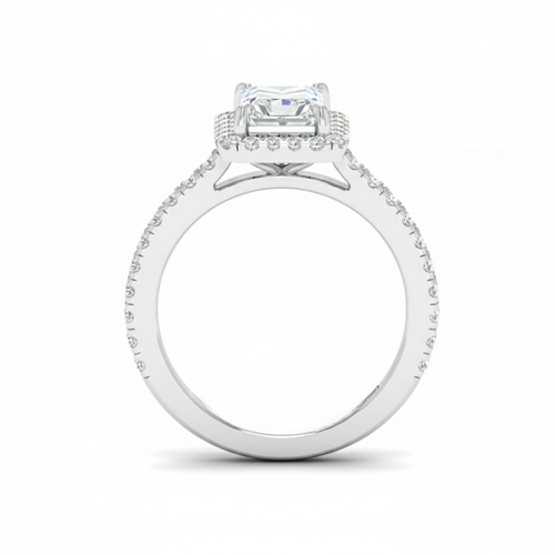 Load image 1 in gallery view. Belle Radiant Cut Diamond Engagement Ring with Diamond Halo & Diamond Band