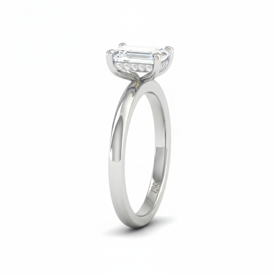 Kiara Emerald Cut Diamond With Hidden Halo Engagement Ring