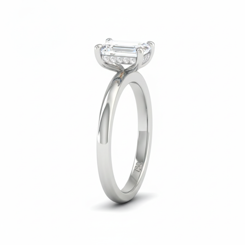 Load image 1 in gallery view. Kiara Emerald Cut Diamond With Hidden Halo Engagement Ring