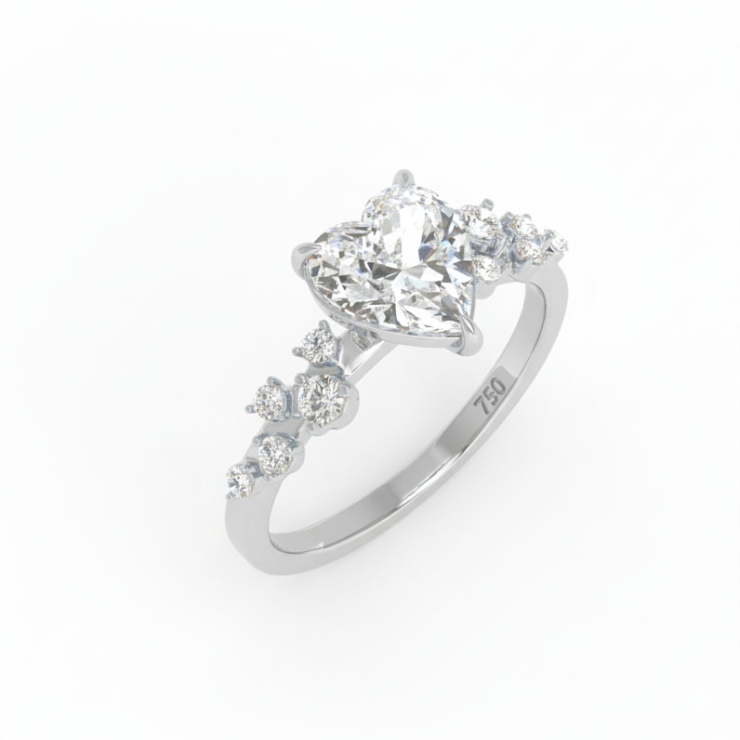 Lina Heart Cut Diamond Engagement Ring With Diamond Accent Band