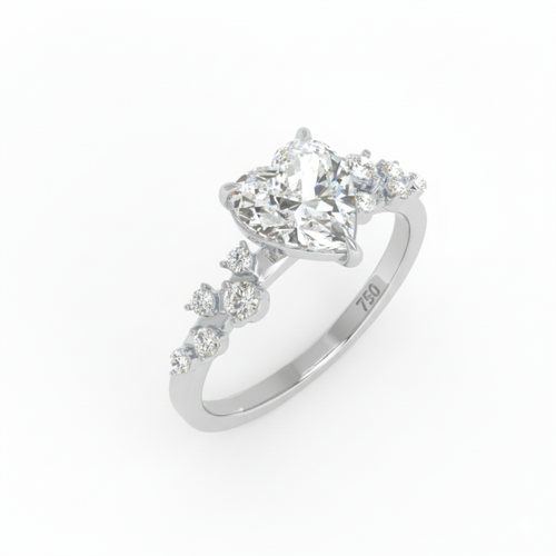 Load image 1 in gallery view. Lina Heart Cut Diamond Engagement Ring With Diamond Accent Band