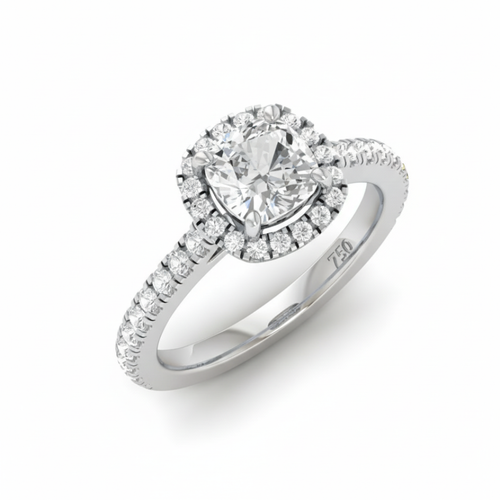 Load image 1 in gallery view. Belle Cushion Cut Diamond Engagement Ring with Diamond Halo & Diamond Band