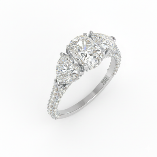 Load image 1 in gallery view. Vidhi Cushion Cut Diamond Engagement Ring with Heart Cut Side Diamonds and 3D Diamond Band