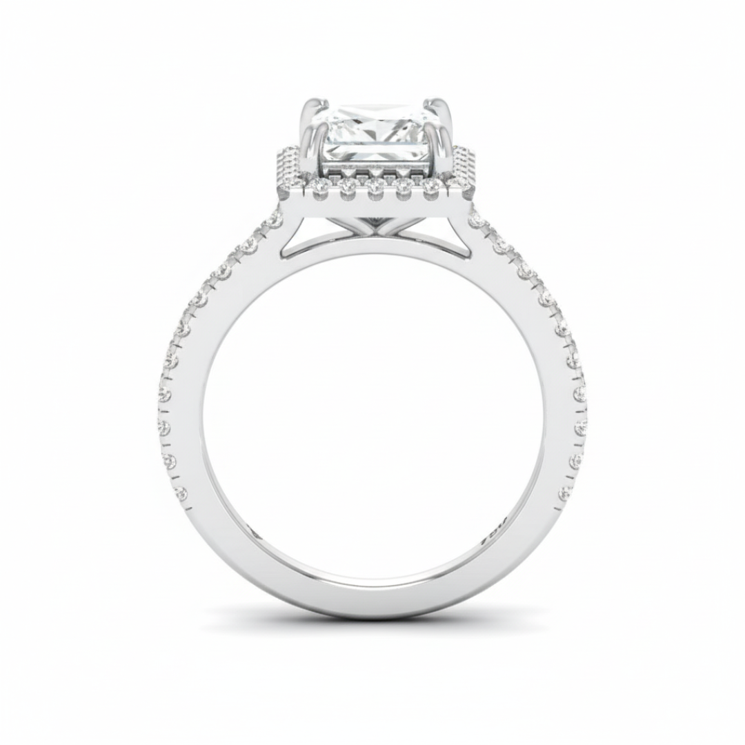 Belle Princess Cut Diamond Engagement Ring with Diamond Halo & Diamond Band