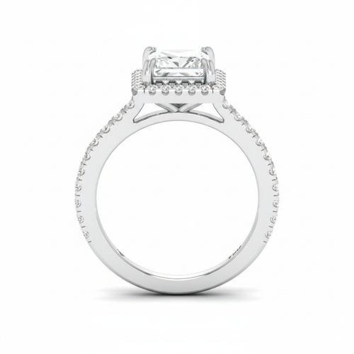 Load image 1 in gallery view. Belle Princess Cut Diamond Engagement Ring with Diamond Halo & Diamond Band