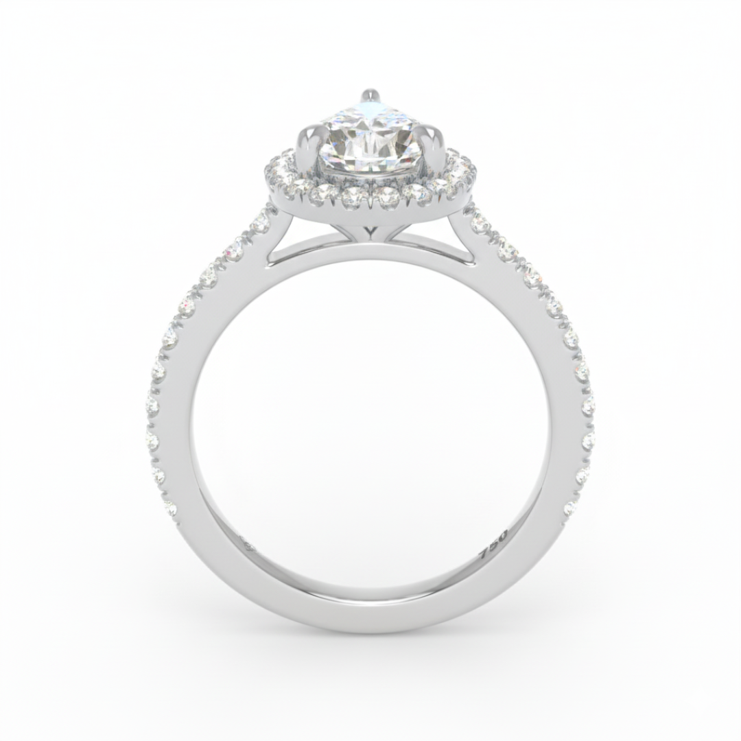 Belle Pear Cut Diamond Engagement Ring with Diamond Halo & Diamond Band
