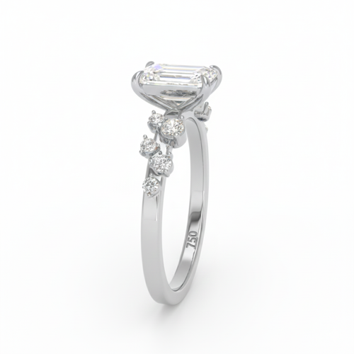 Load image 1 in gallery view. Lina Emerald Cut Diamond Engagement Ring With Diamond Accent Band