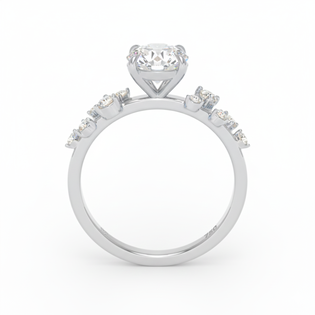 Lina Round Cut Diamond Engagement Ring With Diamond Accent Band