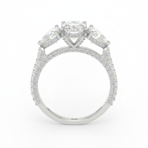 Load image 1 in gallery view. Vidhi Oval Cut Diamond Engagement Ring with Heart Cut Side Diamonds and 3D Diamond Band