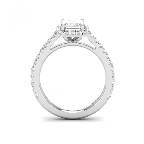 Load image 1 in gallery view. Belle Emerald Cut Diamond Engagement Ring with Diamond Halo & Diamond Band