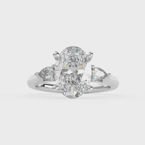 Load image 1 in gallery view. Isla Oval Diamond Ring with Pear Side Stones