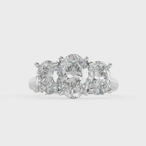 Load image 1 in gallery view. Genevieve Three Stone Oval Diamond Ring
